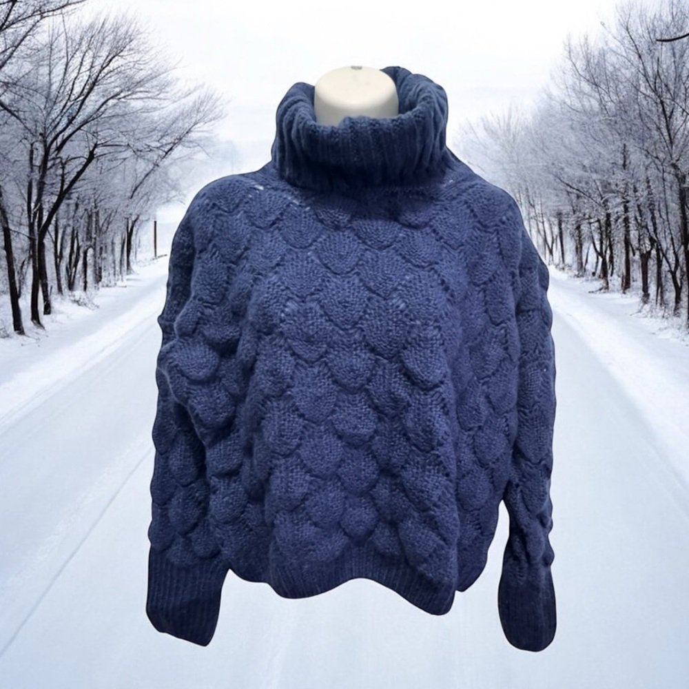FRNCH navy Blue Knit turtleneck sweater size s/m